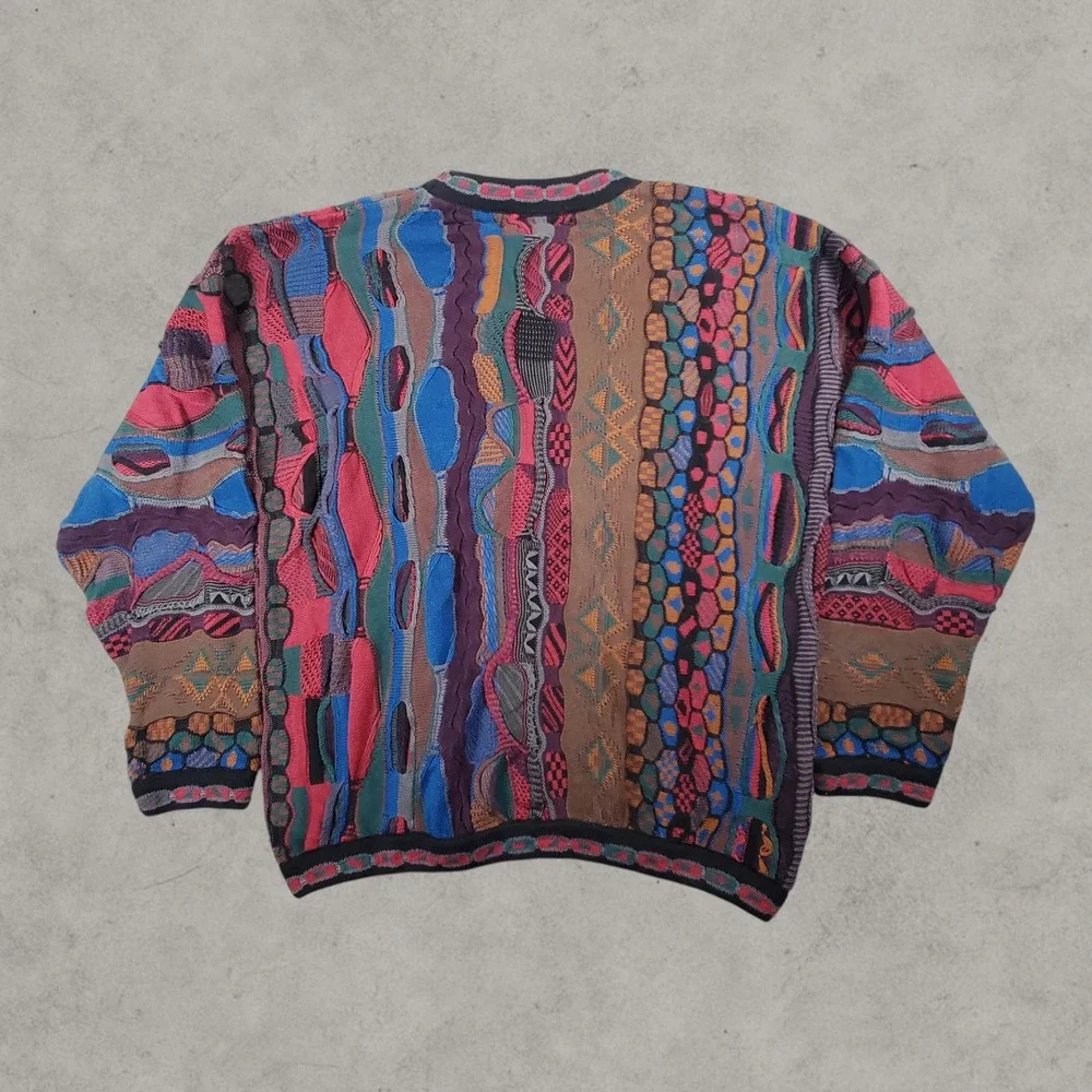 Tundra Sweater Mens Large Multicolor 3D Knit  Vintage Mercerized Cotton Canada